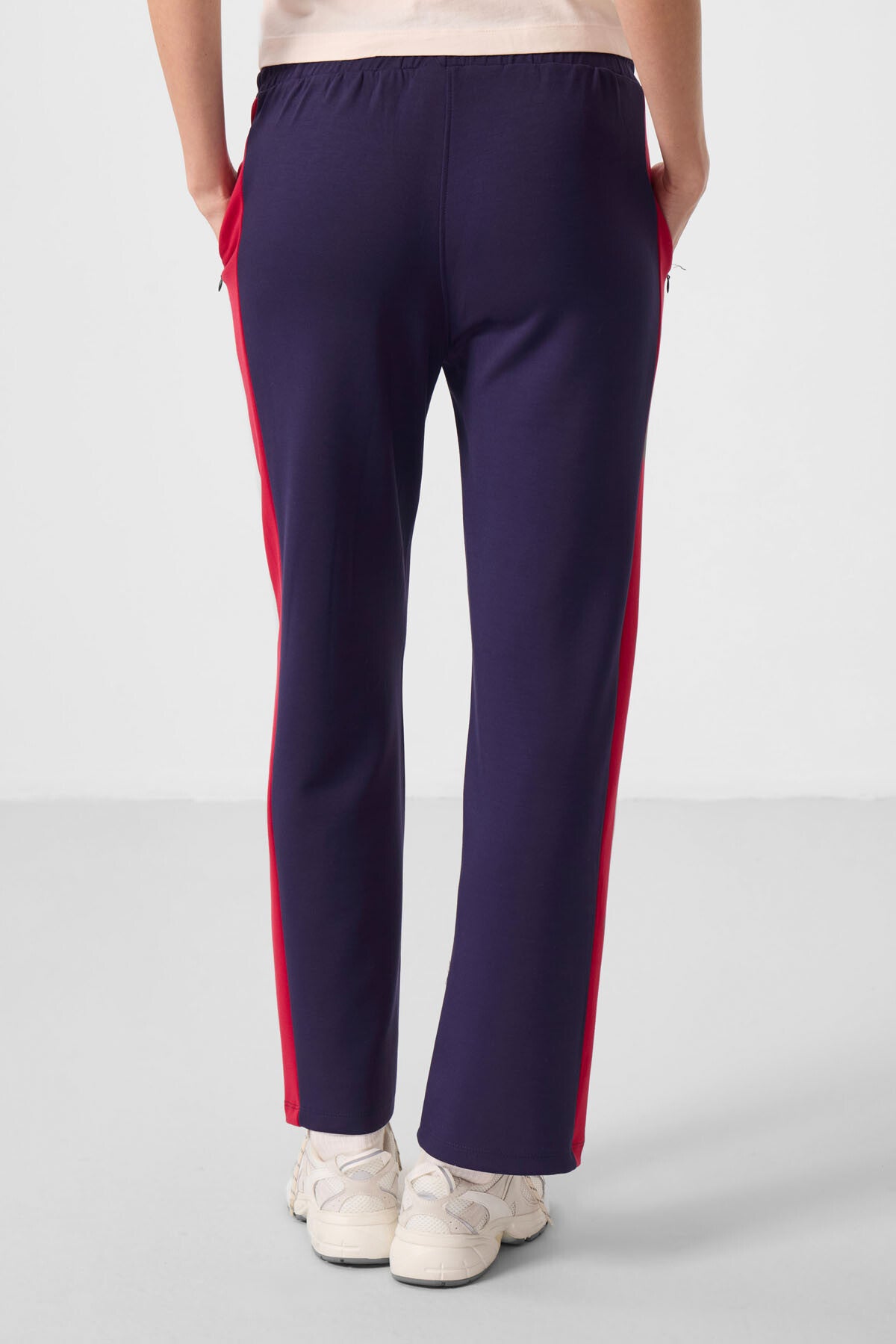 Dark Purple Soft Textured Side Panel Detailed Wide Leg Women's Palazzo Trousers - 94671