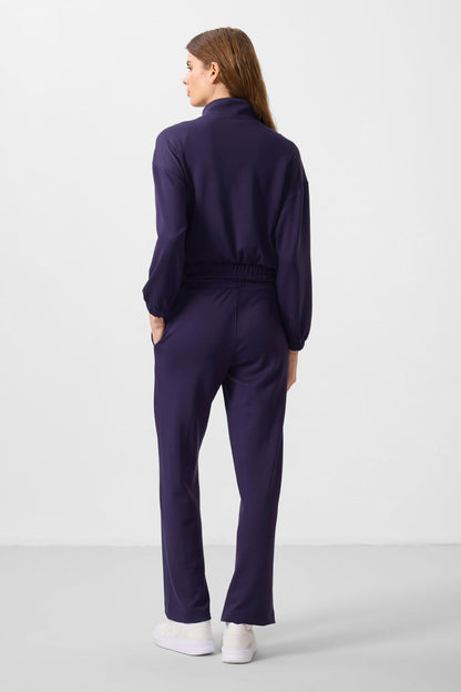 Dark Purple Soft Textured High Collar Oversize Elastane Women's Tracksuit Set - 95349