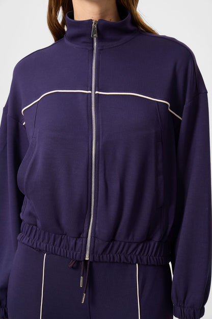 Dark Purple Soft Textured High Collar Oversize Elastane Women's Tracksuit Set - 95349