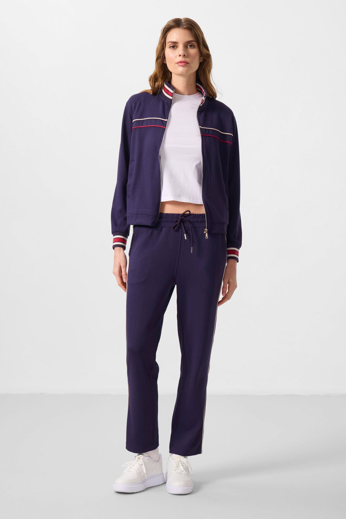 Dark Purple Soft Textured Knitted High Collar Oversize Women's Tracksuit Set - 95350