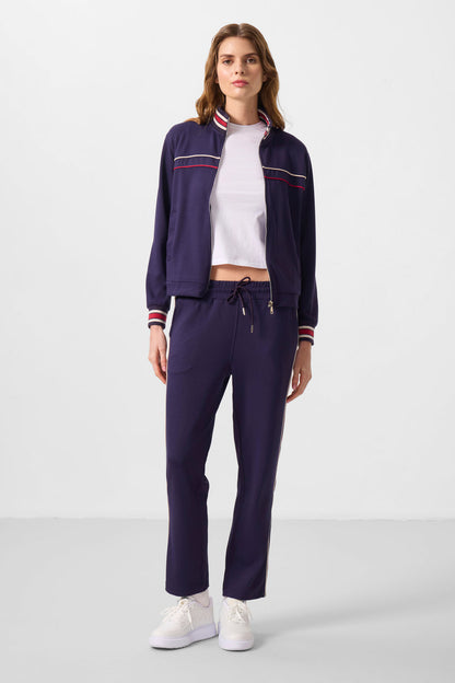 Dark Purple Soft Textured Knitted High Collar Oversize Women's Tracksuit Set - 95350
