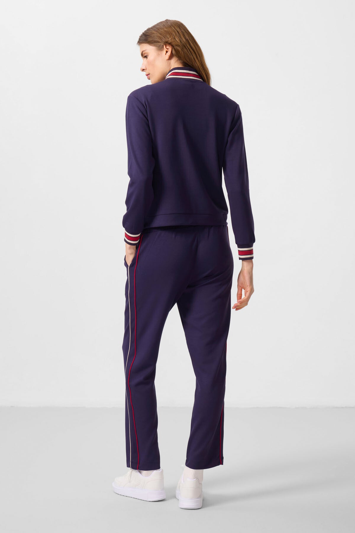 Dark Purple Soft Textured Knitted High Collar Oversize Women's Tracksuit Set - 95350