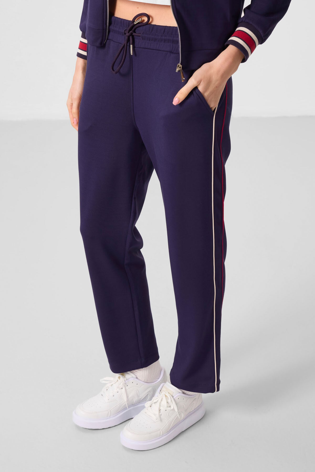 Dark Purple Soft Textured Knitted High Collar Oversize Women's Tracksuit Set - 95350