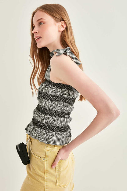 EMBROIDERED CORSET STRIPED BLOUSE