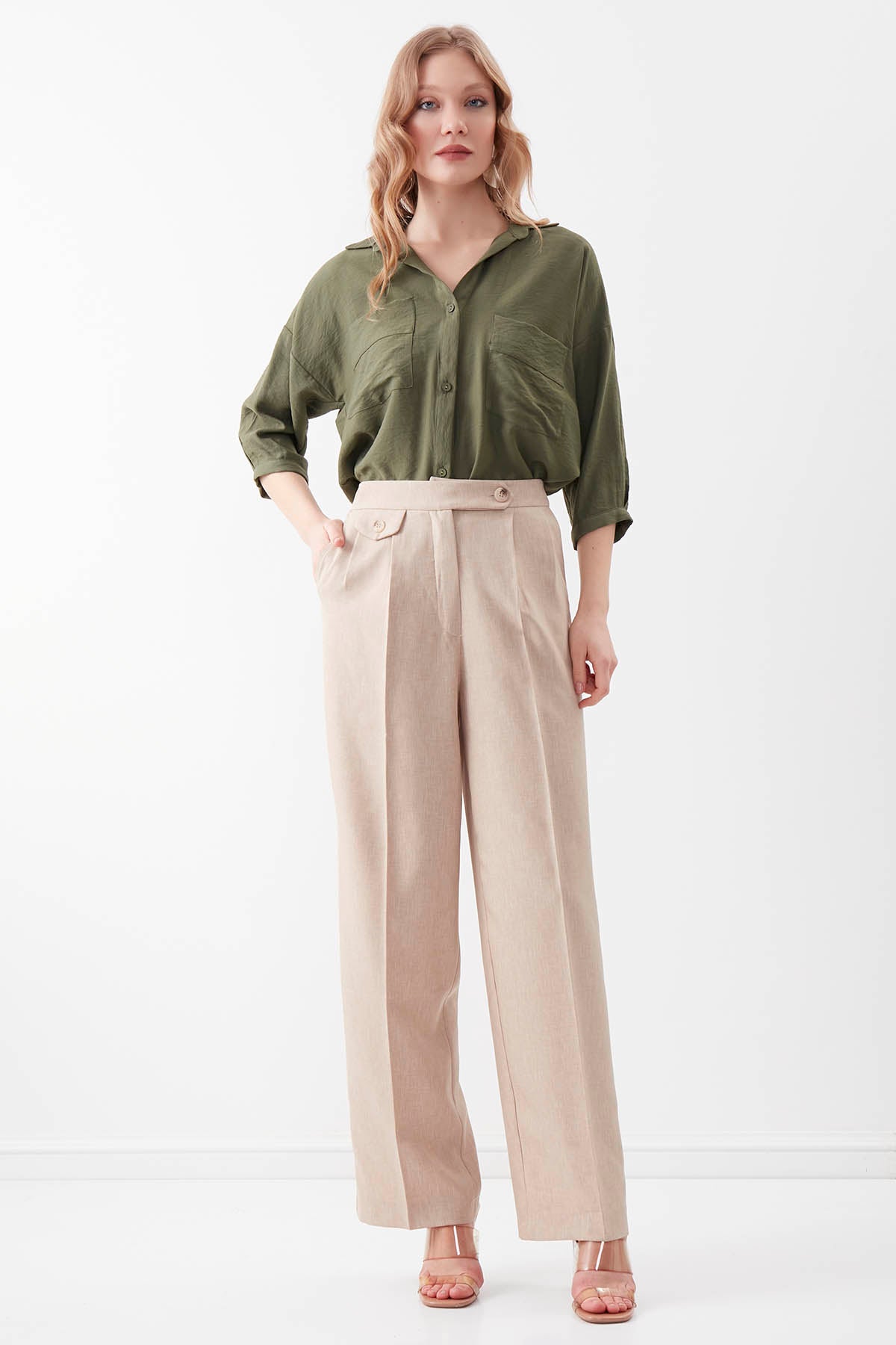 SMALL POCKET DETAILED WIDE TRACK TROUSERS