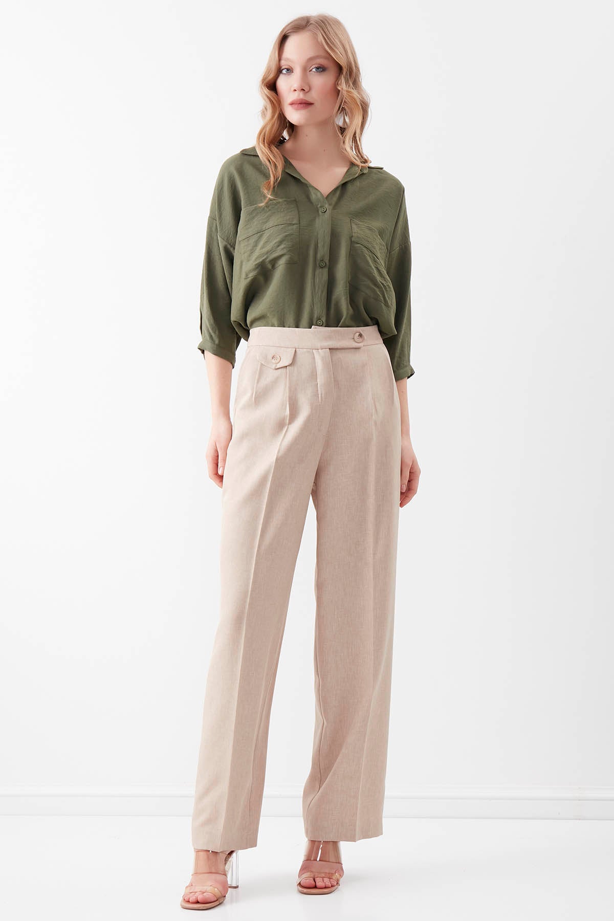 SMALL POCKET DETAILED WIDE TRACK TROUSERS