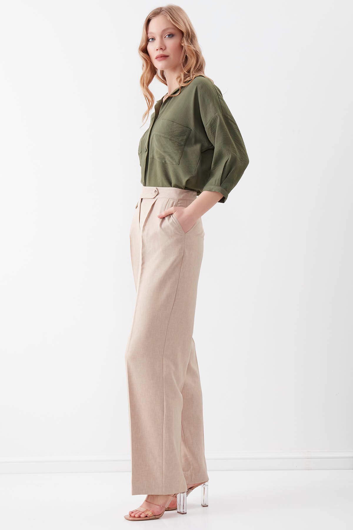 SMALL POCKET DETAILED WIDE TRACK TROUSERS