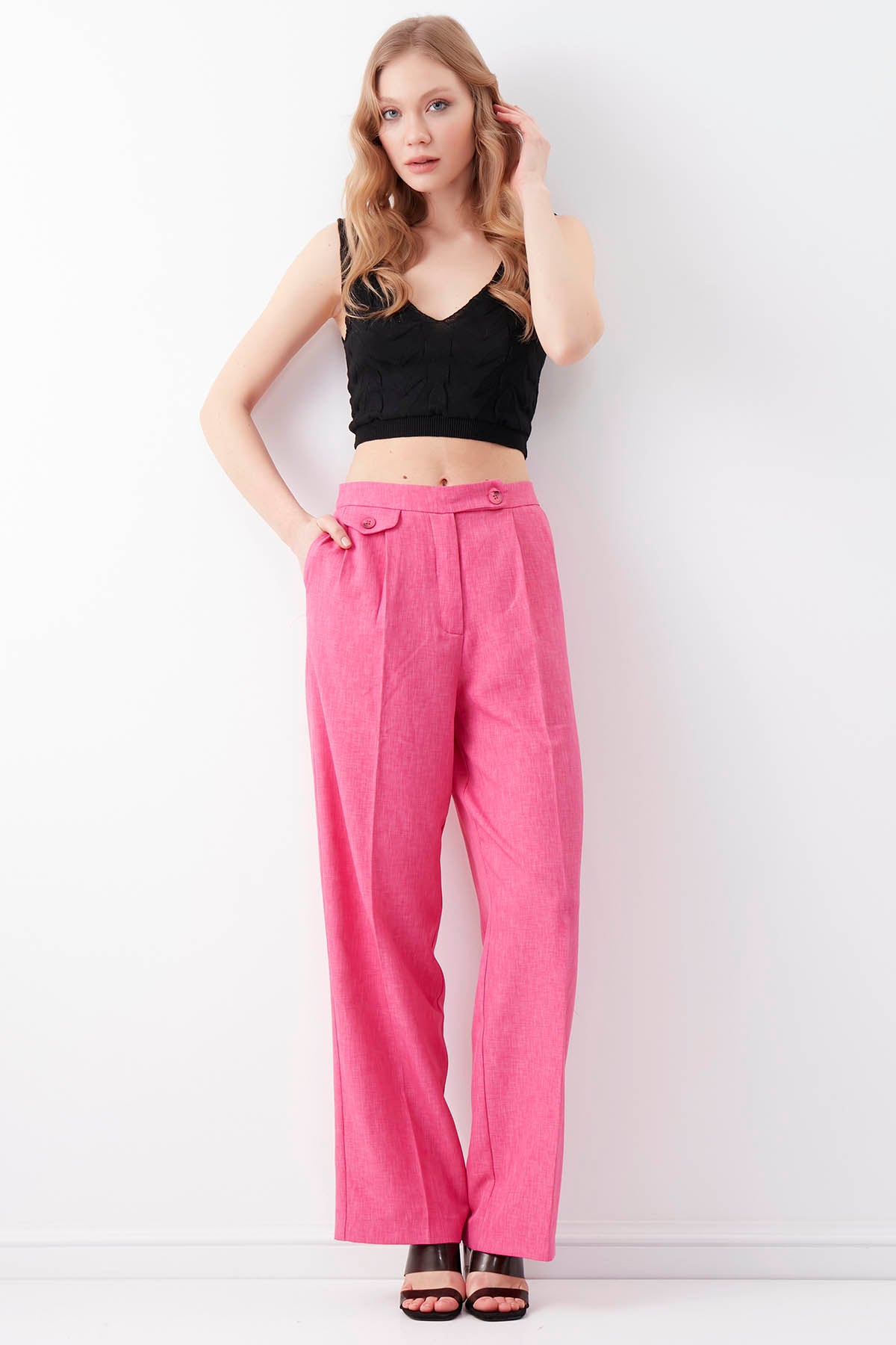 SMALL POCKET DETAILED WIDE TRACK TROUSERS