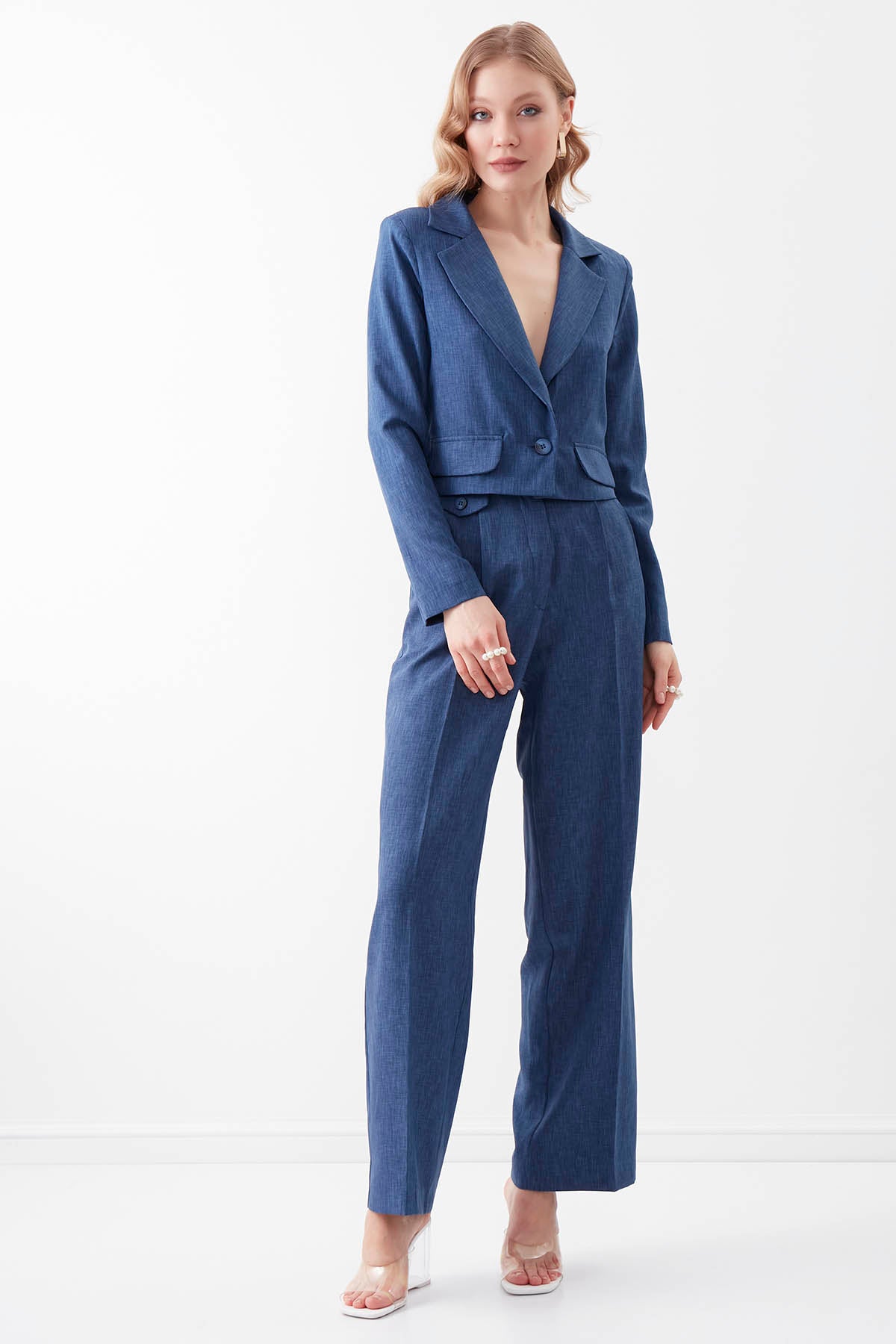 SMALL POCKET DETAILED WIDE TRACK TROUSERS
