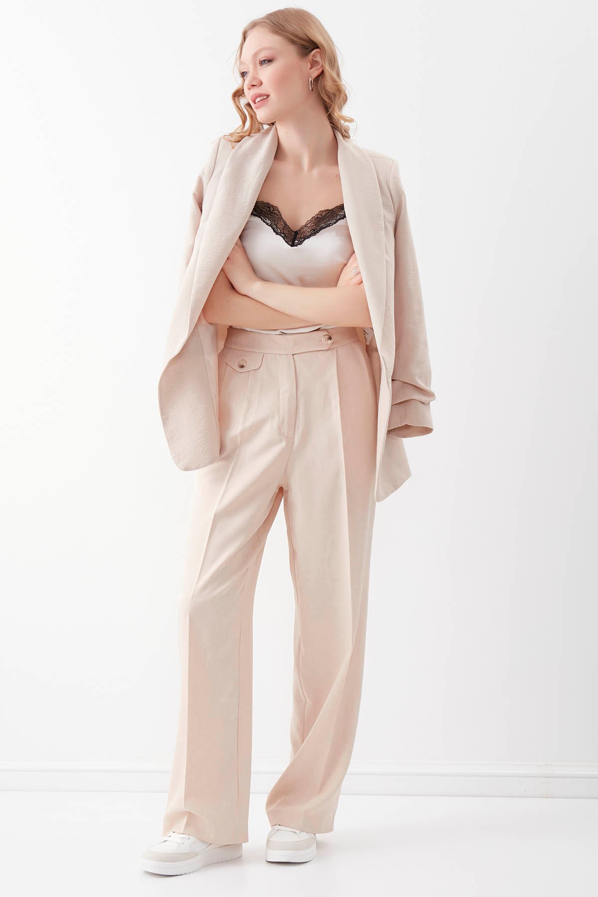 SMALL POCKET DETAILED WIDE TRACK TROUSERS