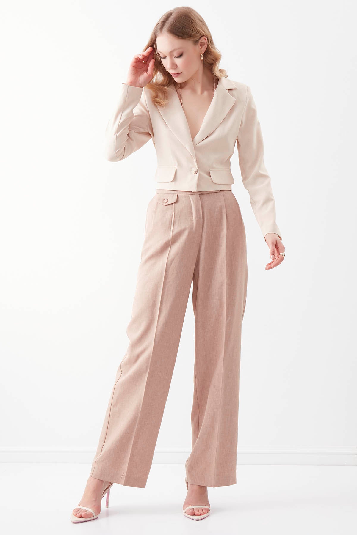 SMALL POCKET DETAILED WIDE TRACK TROUSERS
