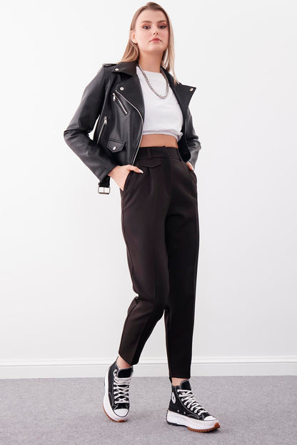 SMALL POCKET DETAILED FABRIC TROUSERS