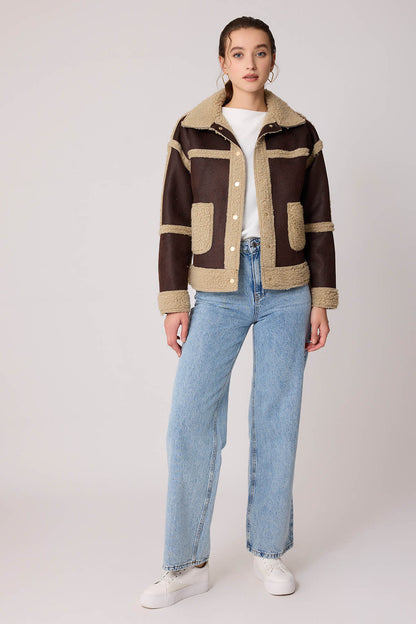 FUR WALLED STUDS COVERED FAUX LEATHER BIKER JACKET