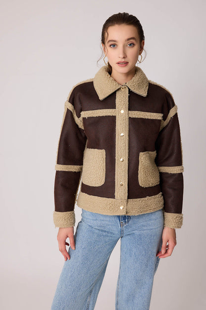 FUR WALLED STUDS COVERED FAUX LEATHER BIKER JACKET