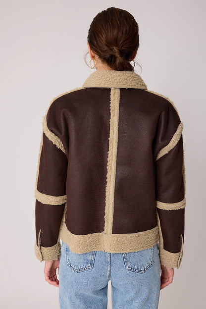 FUR WALLED STUDS COVERED FAUX LEATHER BIKER JACKET