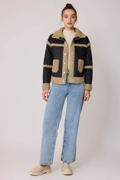 FUR WALLED STUDS COVERED FAUX LEATHER BIKER JACKET