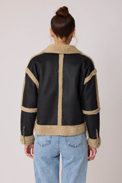FUR WALLED STUDS COVERED FAUX LEATHER BIKER JACKET
