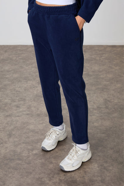 Navy Blue Thick Soft Textured Oversize Embroidered Hooded Fleece Women's Tracksuit Set -95338