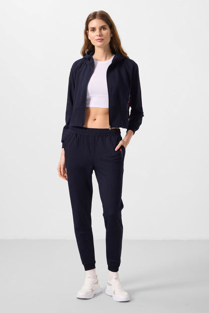 Navy Blue Hooded Zippered Oversize Women's Tracksuit Set - 95328
