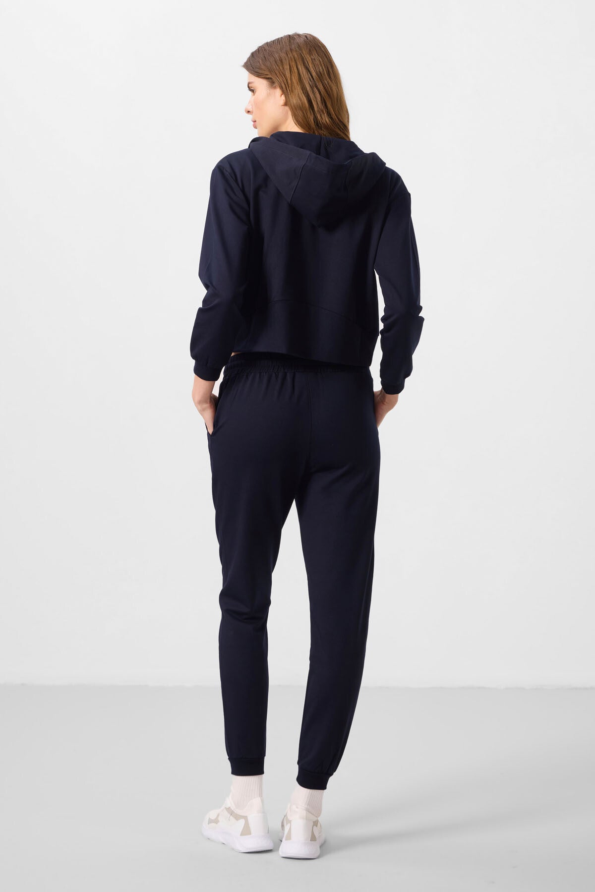 Navy Blue Hooded Zippered Oversize Women's Tracksuit Set - 95328