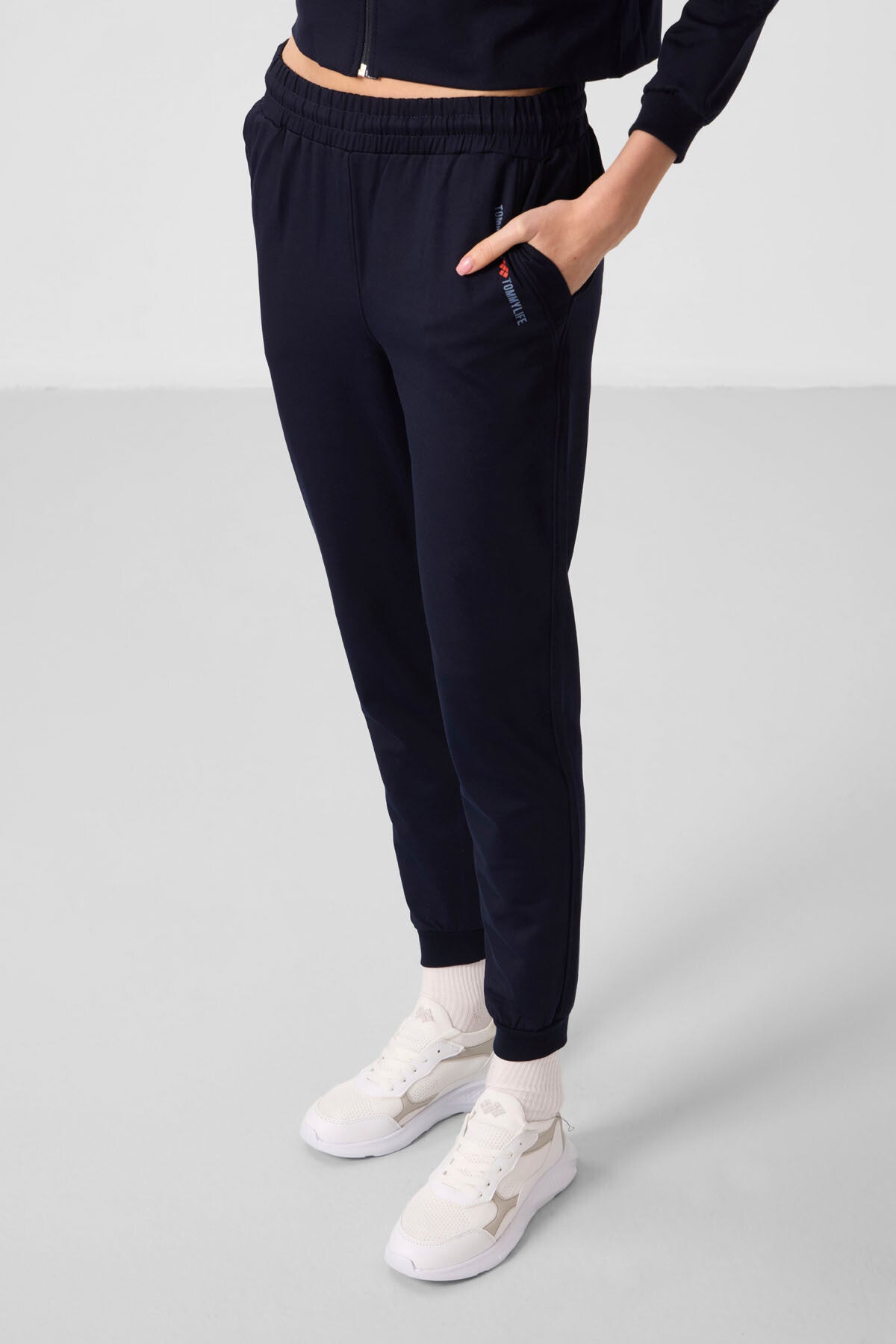 Navy Blue Hooded Zippered Oversize Women's Tracksuit Set - 95328