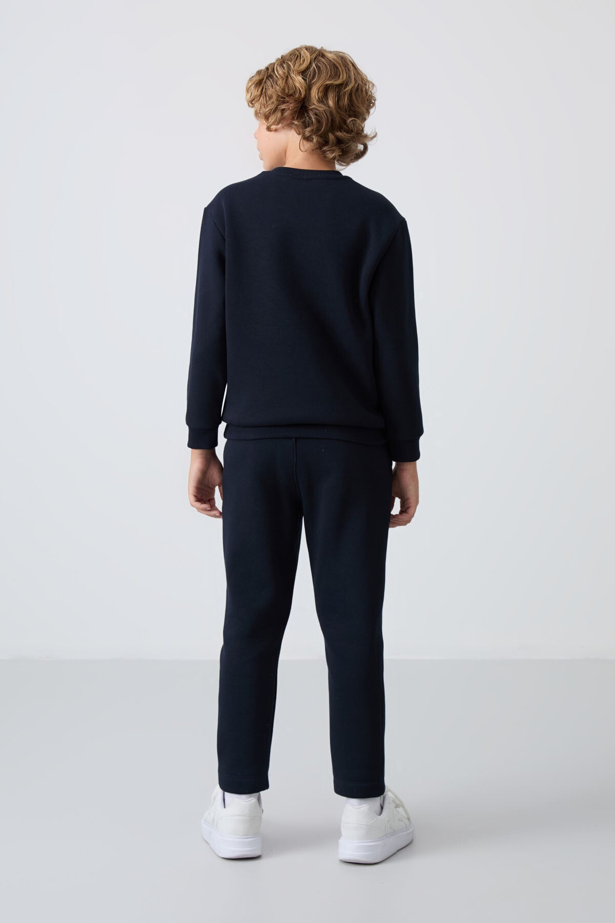 Navy Blue Cotton Thick Fleece-Lined Soft Textured Standard Fit Printed Boys' Tracksuit Set - 11233