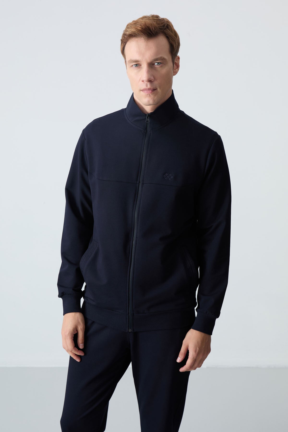 Navy Blue Cotton Thick Soft Textured Comfort Fit Basic Men's Tracksuit Set - 85260