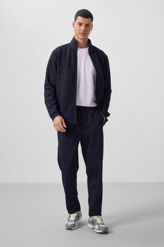 Navy Blue Textured Surface Comfortable Fit Men's Tracksuit Set - 85273