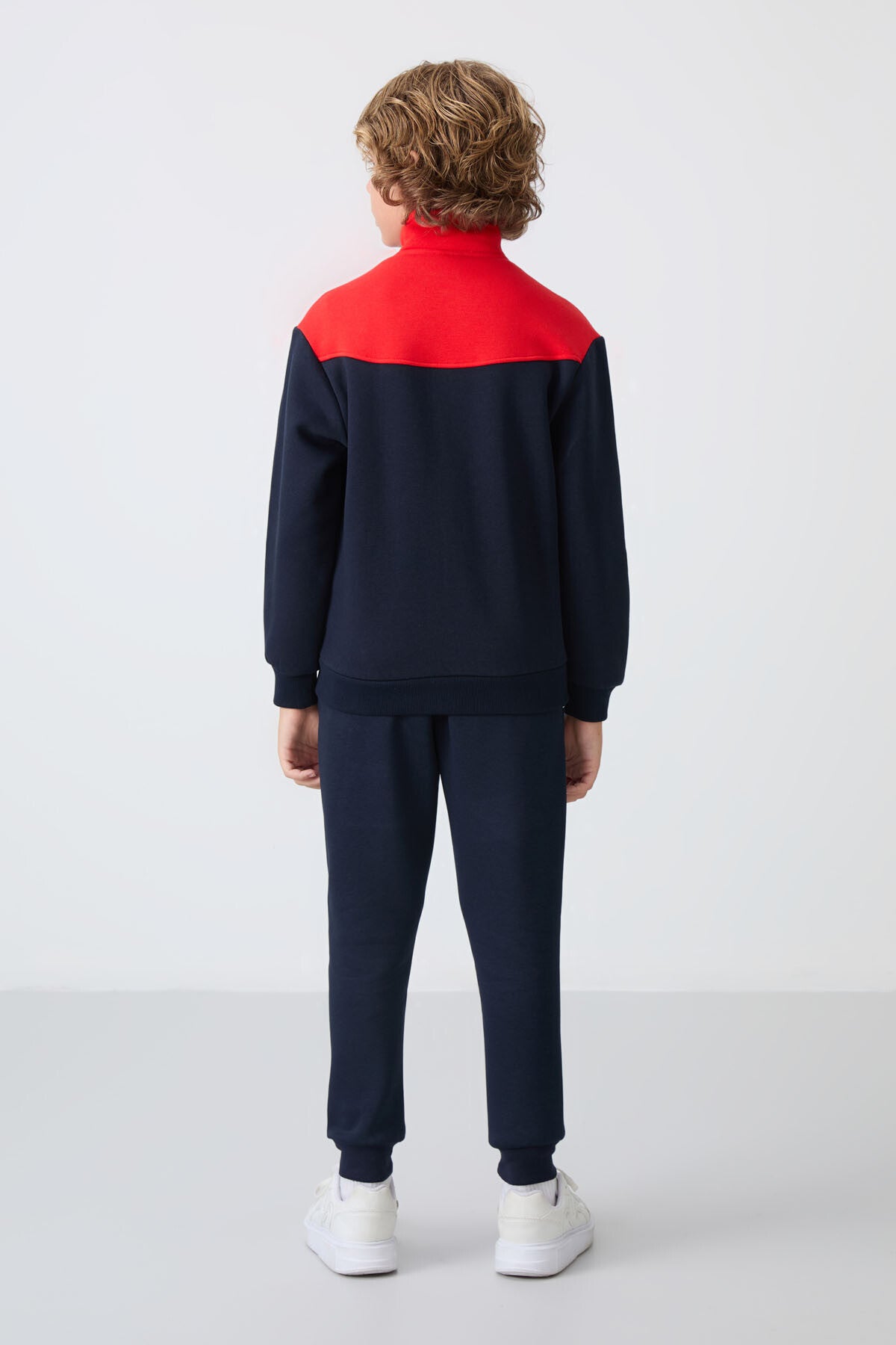Navy Blue Cotton Thick Fleece-Lined Soft Textured Standard Fit Embroidered Boys' Tracksuit Set - 11240