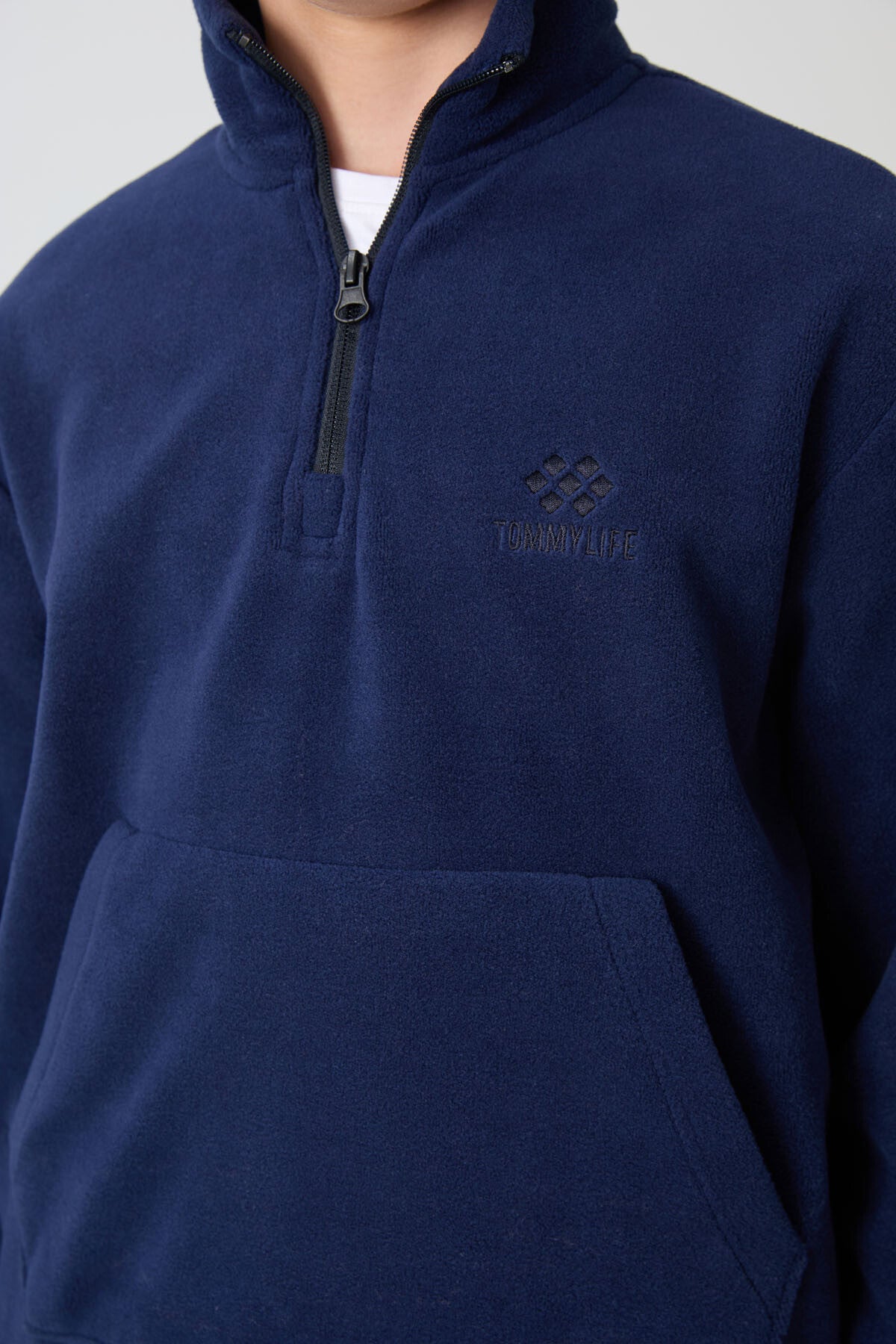 Navy Blue Thick Soft Textured Standard Fit Embroidered Fleece Boys' Tracksuit Set - 11218
