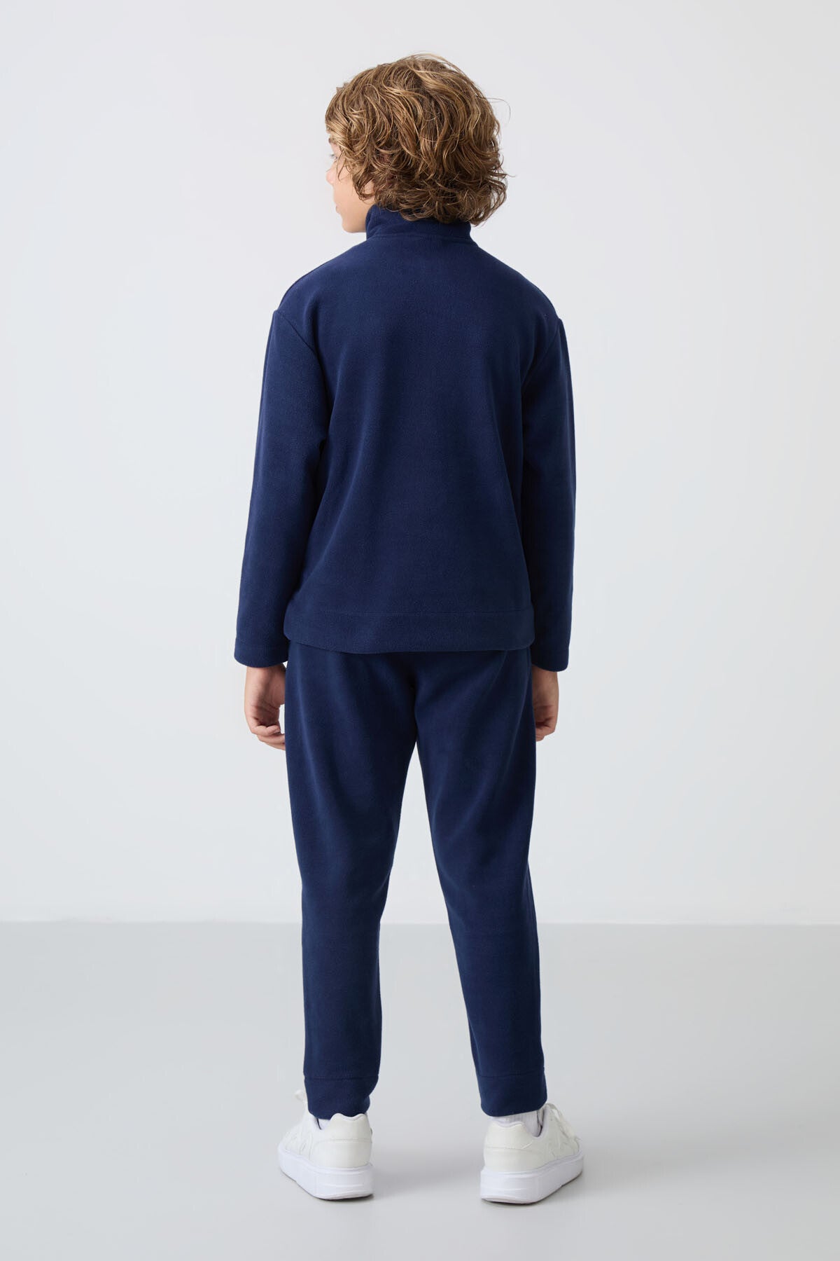 Navy Blue Thick Soft Textured Standard Fit Embroidered Fleece Boys' Tracksuit Set - 11218