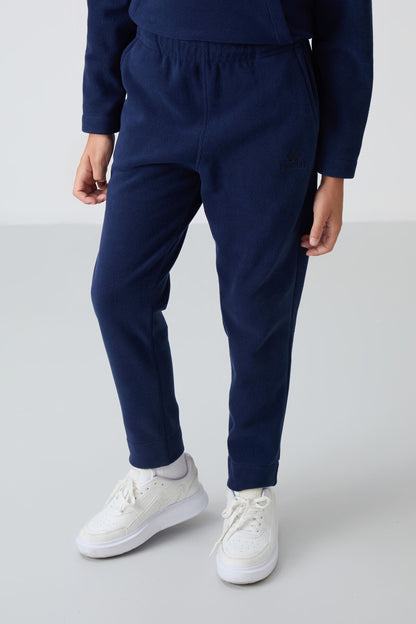 Navy Blue Thick Soft Textured Standard Fit Embroidered Fleece Boys' Tracksuit Set - 11218