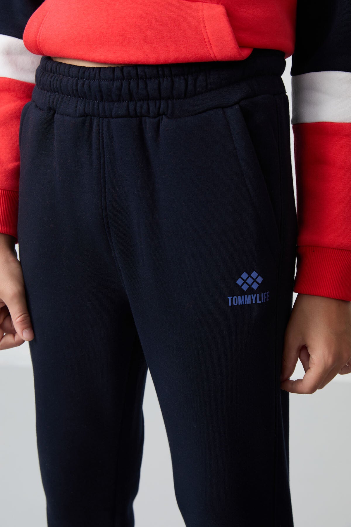 Navy Blue Cotton Thick Fleece-Lined Soft Textured Standard Fit Embroidered Boys' Tracksuit Set - 11255