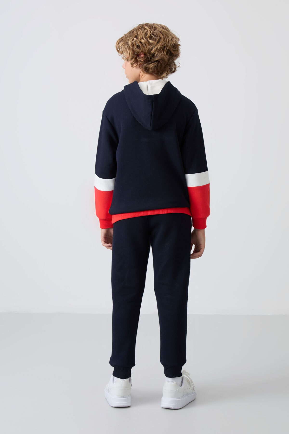 Navy Blue Cotton Thick Fleece-Lined Soft Textured Standard Fit Embroidered Boys' Tracksuit Set - 11255