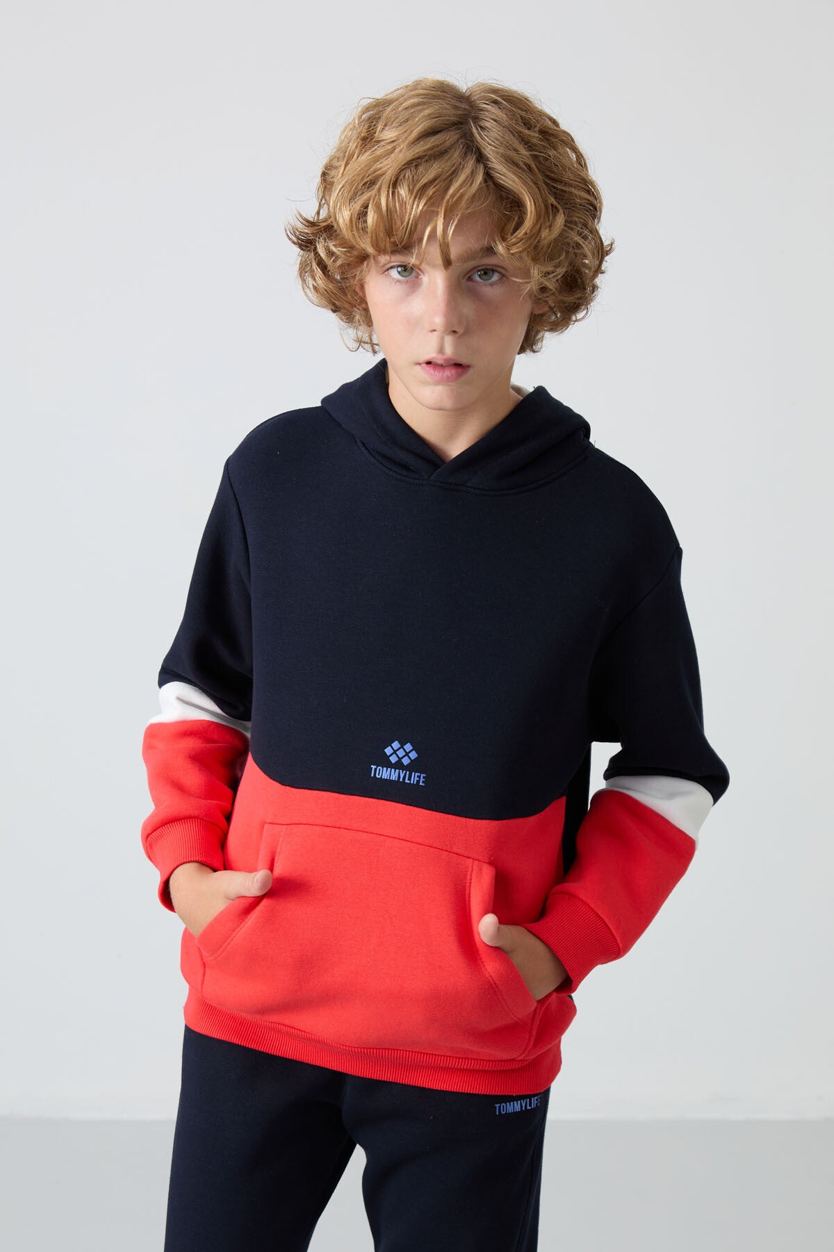 Navy Blue Cotton Thick Fleece-Lined Soft Textured Standard Fit Embroidered Boys' Tracksuit Set - 11255