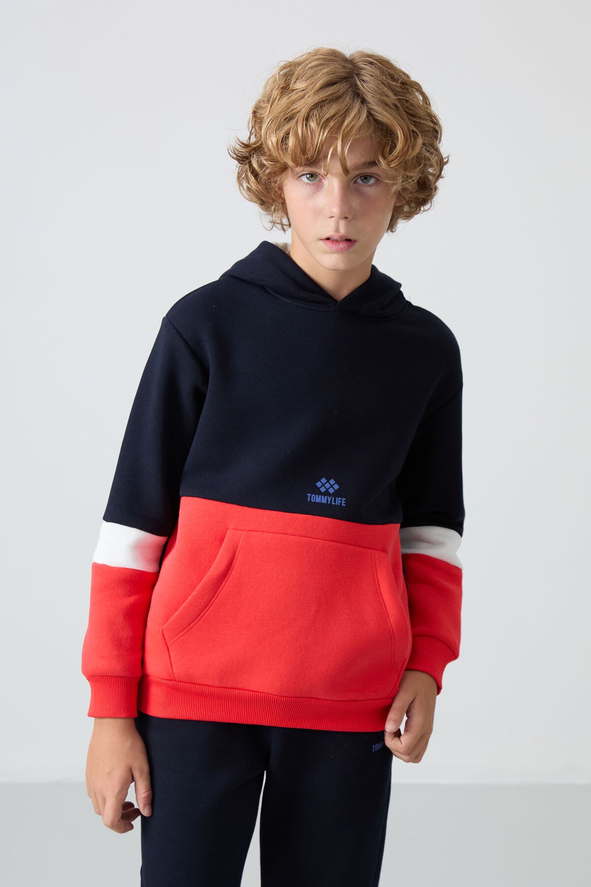 Navy Blue Cotton Thick Fleece-Lined Soft Textured Standard Fit Embroidered Boys' Tracksuit Set - 11255