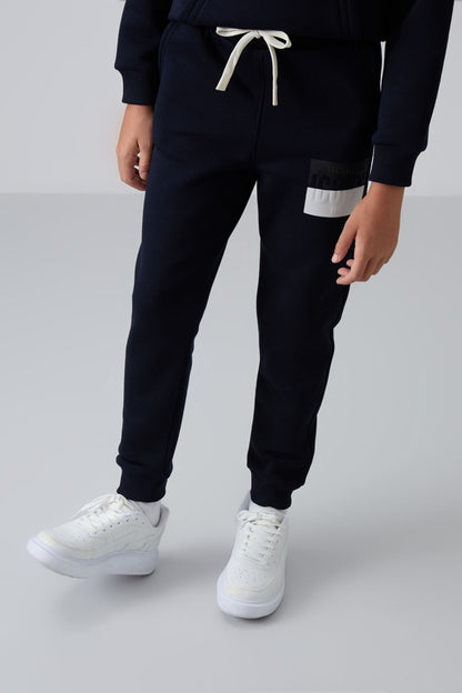 Navy Blue Cotton Thick Fleece-Lined Soft Textured Standard Fit Printed Boys' Tracksuit Set - 11246