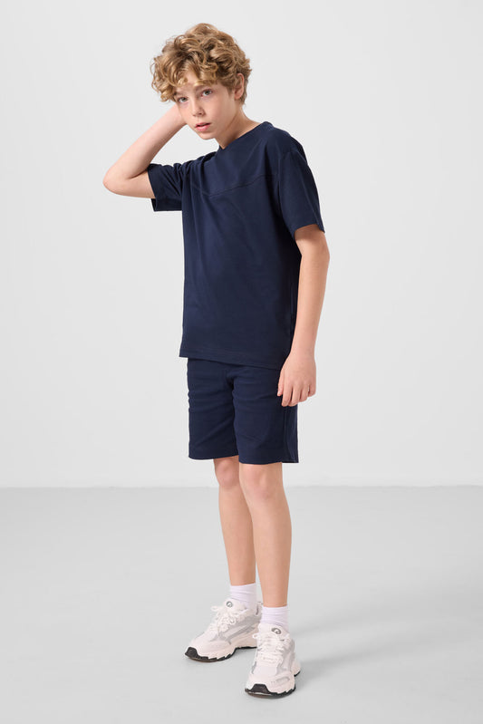 Cotton Oversize Fit Weaving Lightweight Flexible Chino Boy Shorts Set - 11279