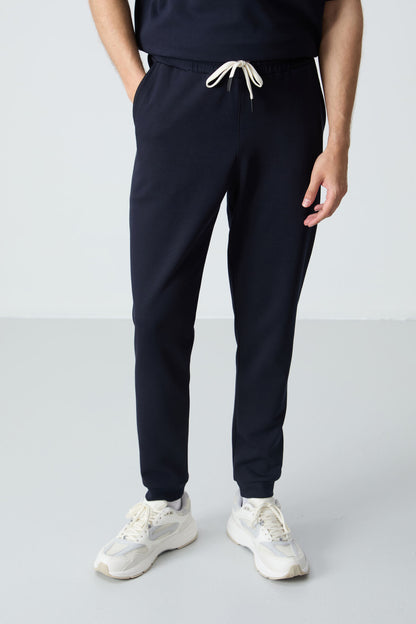 Navy Blue Cotton Thick Soft Textured Oversize Fit Basic Men's Tracksuit Set - 85261