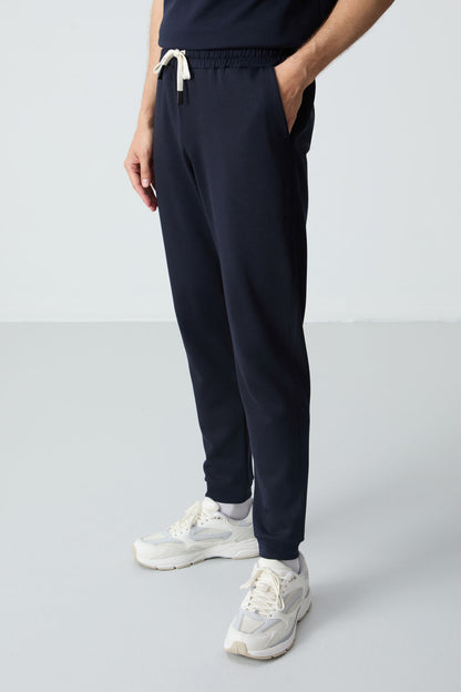 Navy Blue Cotton Thick Soft Textured Oversize Fit Basic Men's Tracksuit Set - 85261