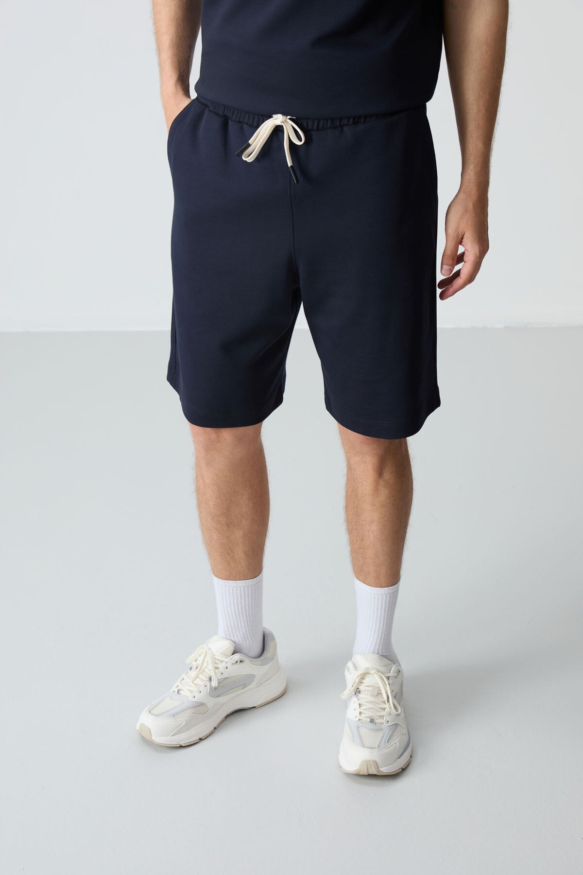 Navy Blue Cotton Thick Soft Textured Comfort Fit Basic Men's Shorts Set - 85257