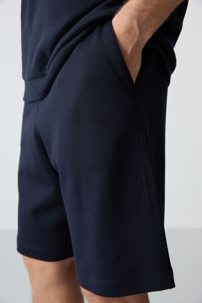 Navy Blue Cotton Thick Soft Textured Comfort Fit Basic Men's Shorts Set - 85257