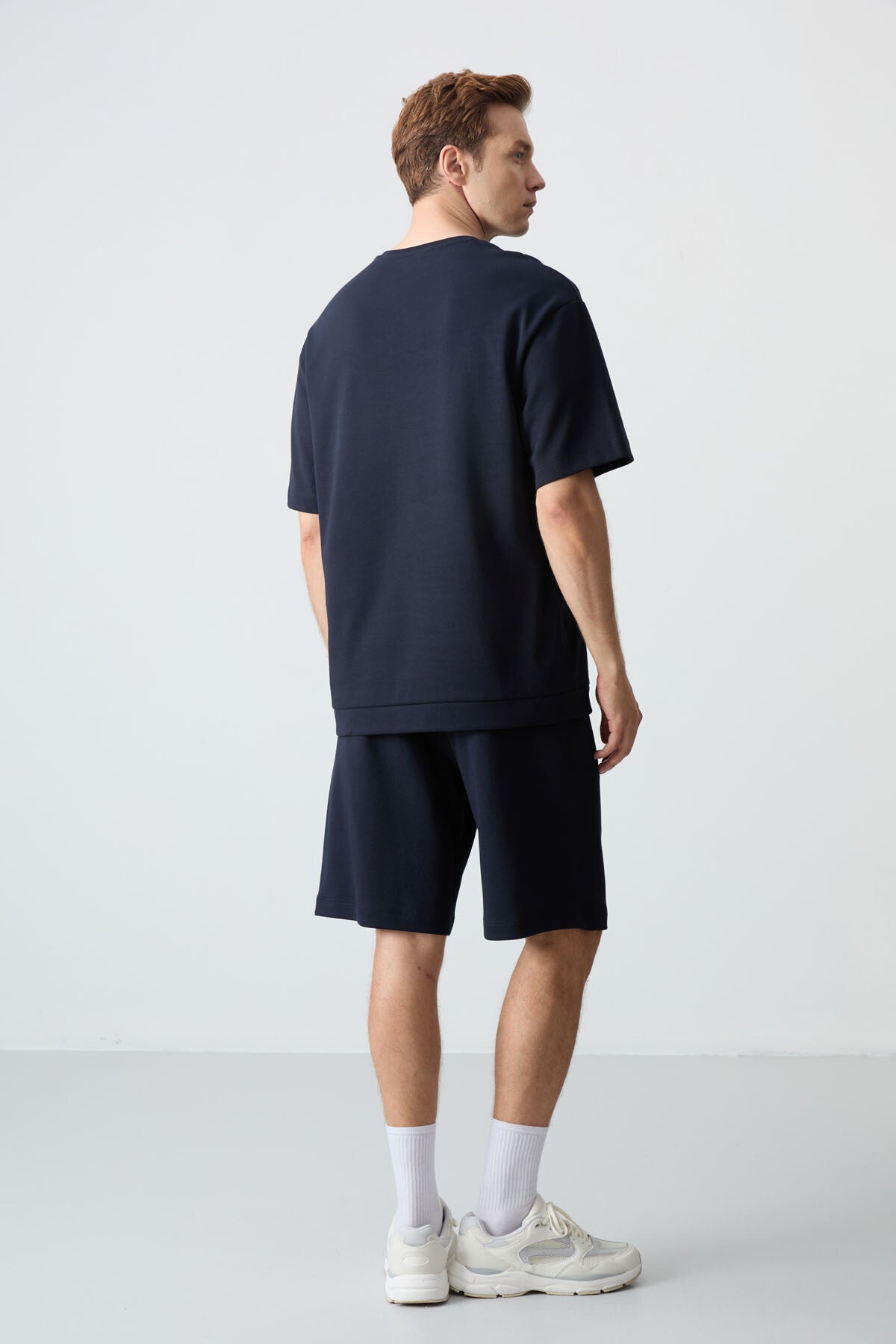 Navy Blue Cotton Thick Soft Textured Comfort Fit Basic Men's Shorts Set - 85257