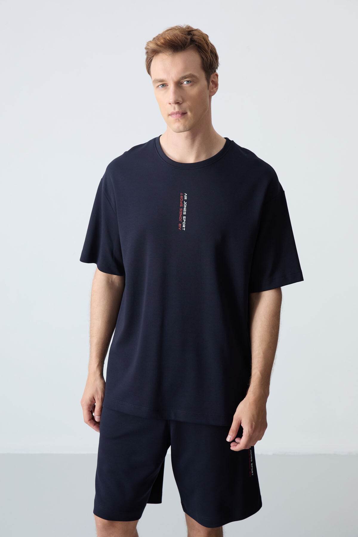Navy Blue Cotton Thick Soft Textured Oversize Fit Basic Men's Shorts Set - 85258