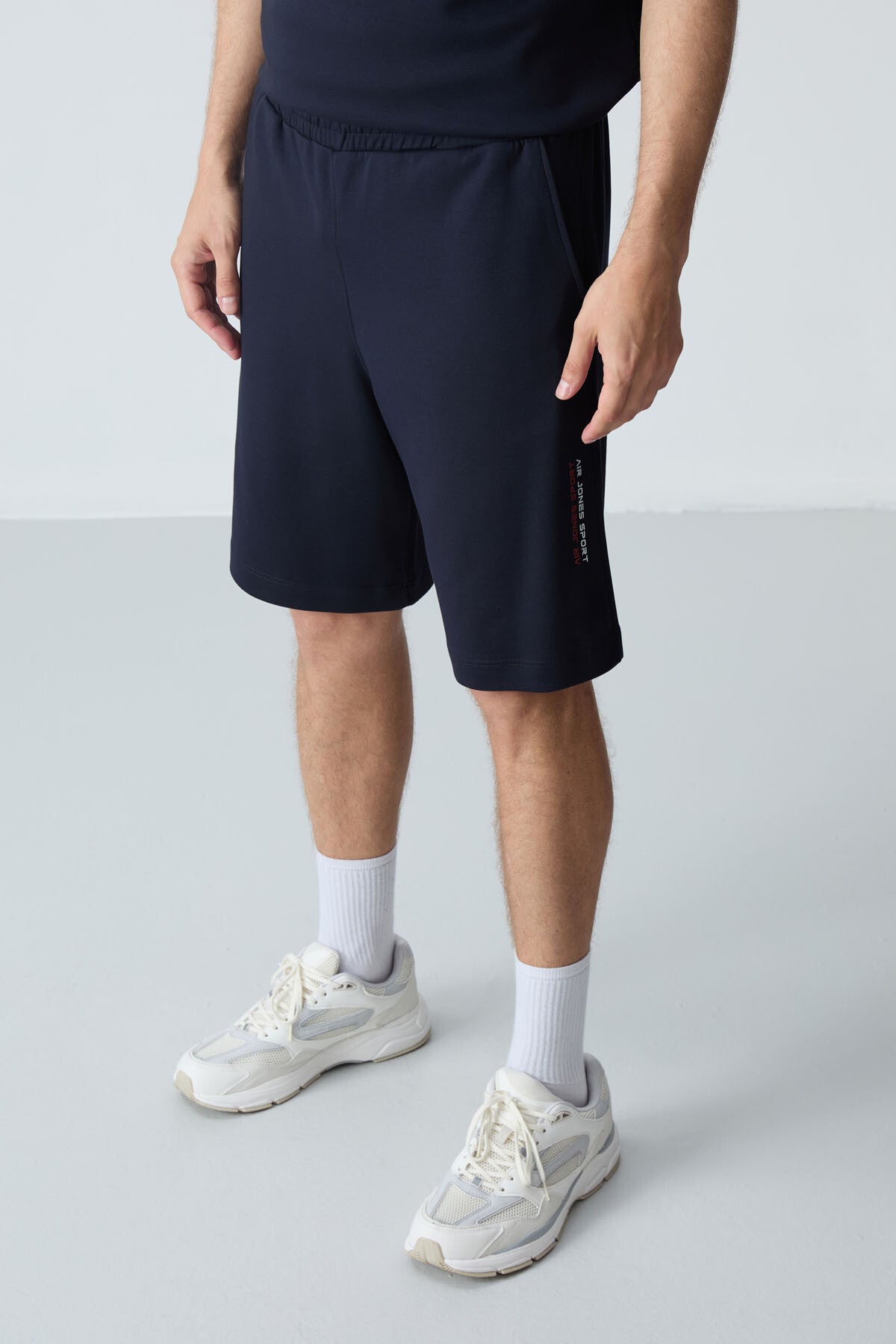 Navy Blue Cotton Thick Soft Textured Oversize Fit Basic Men's Shorts Set - 85258