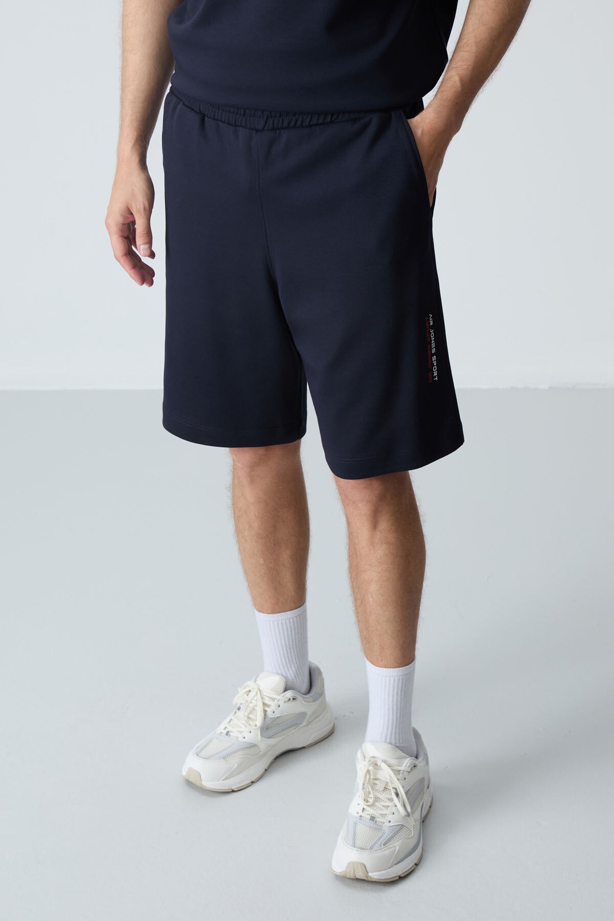 Navy Blue Cotton Thick Soft Textured Oversize Fit Basic Men's Shorts Set - 85258