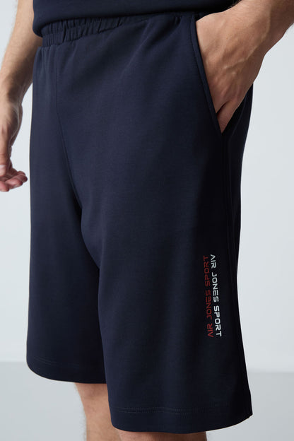 Navy Blue Cotton Thick Soft Textured Oversize Fit Basic Men's Shorts Set - 85258