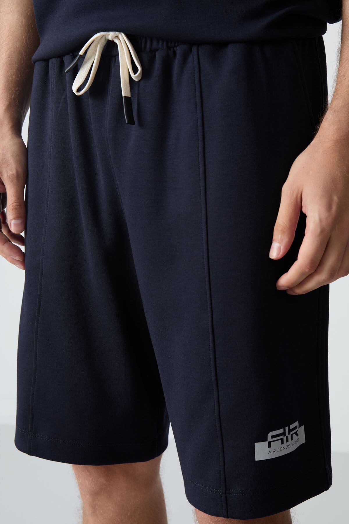Navy Blue Cotton Thick Soft Textured Oversize Fit Basic Men's Shorts Set - 85259