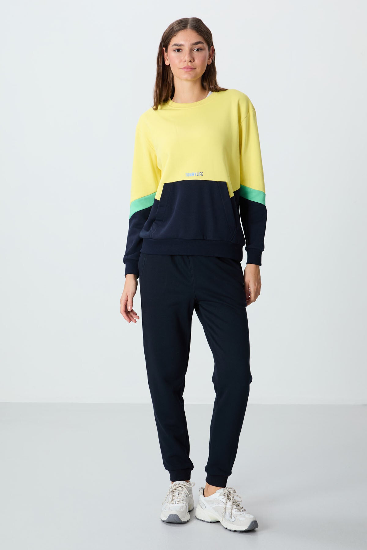 Navy Blue Compact Cotton Thick Smooth Textured Standard Fit Women's Tracksuit Bottom - 94660