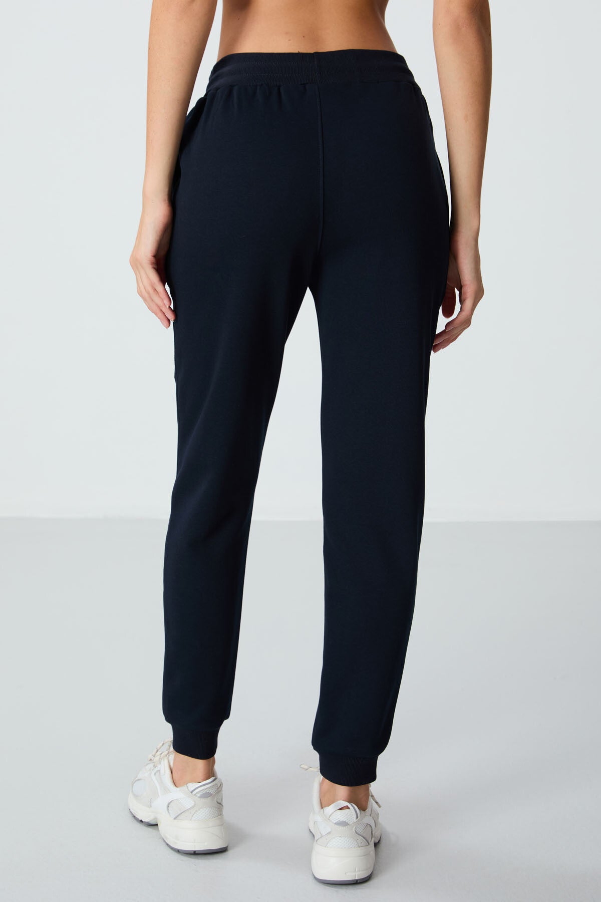 Navy Blue Compact Cotton Thick Smooth Textured Standard Fit Women's Tracksuit Bottom - 94660